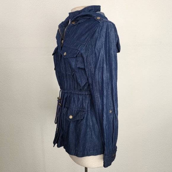 Chocolate USA Chambray Hooded Long Sleeve Shacket Blue Size S - Picture 9 of 15